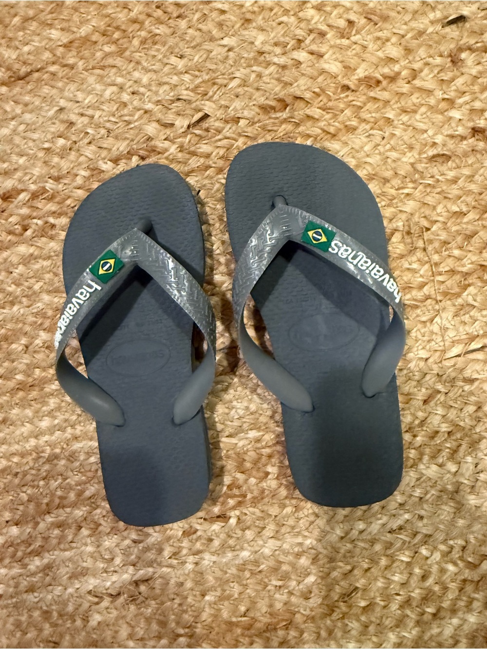 Havaianas Kids Dark Gray Flip Flops with Brazil Flag Accent